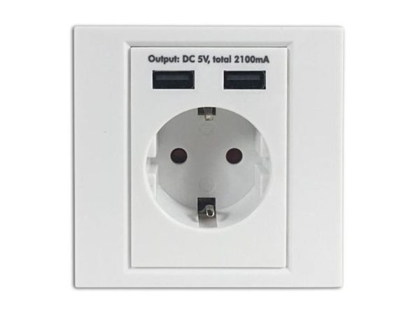Arcas Schuko-Wall Socket with 2 USB ports (white)