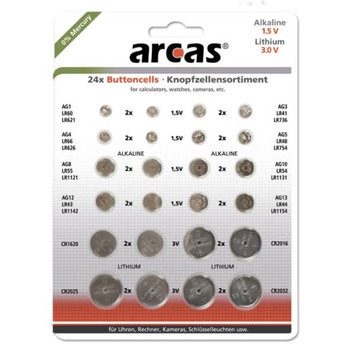 Battery Arcas button cell set AG1 till CR2032 0% Mercury (24 Pcs.)