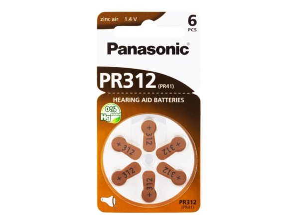 Hearing Aid Battery Panasonic Zinc-Air PR312 0% Mercury