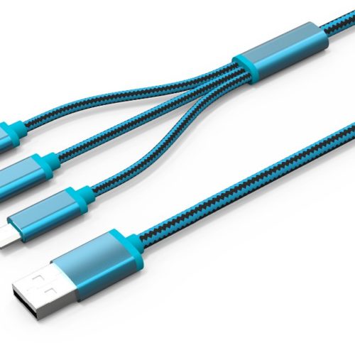 Kαλώδιο δεδομένων, LDNIO LC85, 3in1, 2 x Micro USB + Lightning (iPhone 5/6/7/SE), 1.2m, Μπλε, Κόκκινο - 14386