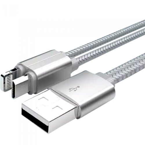 Kαλώδιο δεδομένων, LDNIO LC86, 2in1, Micro USB + Lightning (iPhone 5/6/7/SE), 1.0m, Ασήμι, χρυσό - 14388