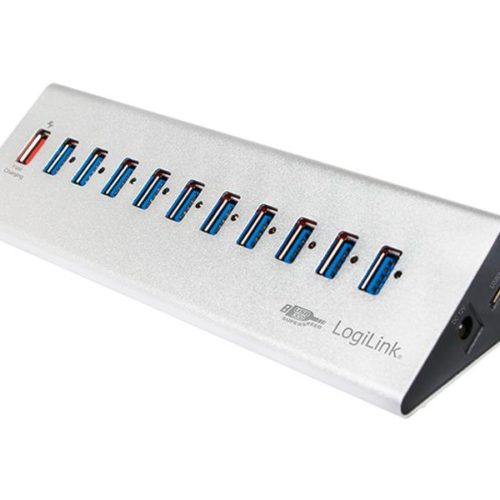 LogiLink USB 3.0 Hub 10 Port + 1x Schnell-Ladeport (silver)