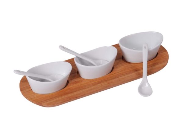 MK Bamboo BERLIN - Dip Tray Set with 3 Spoons and 3 Cups (7-pcs)