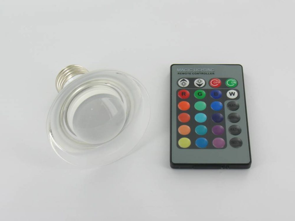 RGB 3 Watt LED Glass' Spot E27 with IR Remote Control