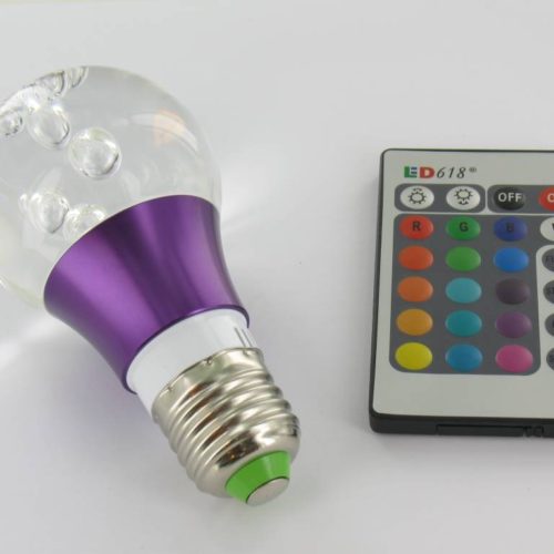 RGB 3 Watt LED 'ball' lamp E27 with IR Remote Control