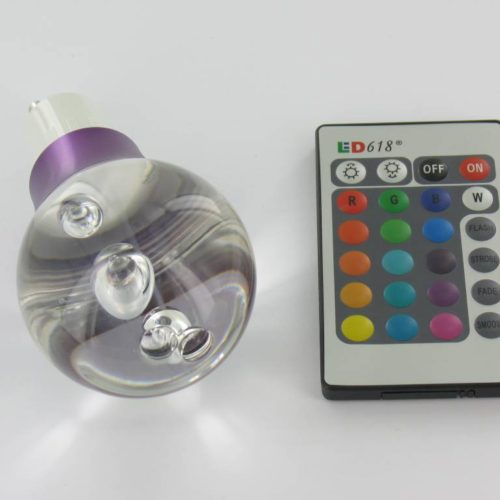 RGB 3 Watt LED 'ball' lamp GU10 with IR Remote Control