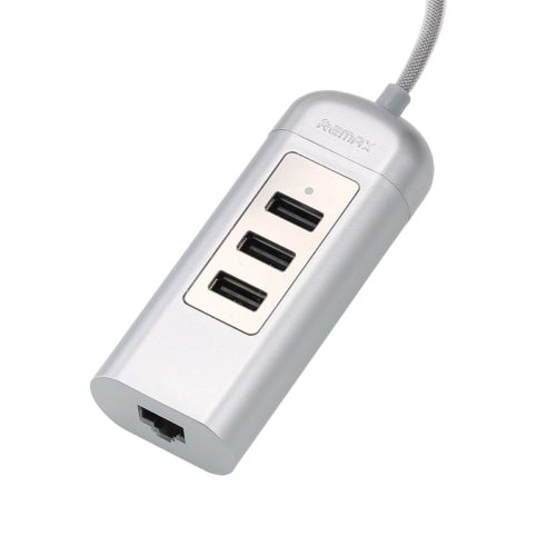 USB Hub, Remax RU-U4, Type-C +  προσαρμογέα δικτύου, 3 θύρες, Ασήμι- 14825