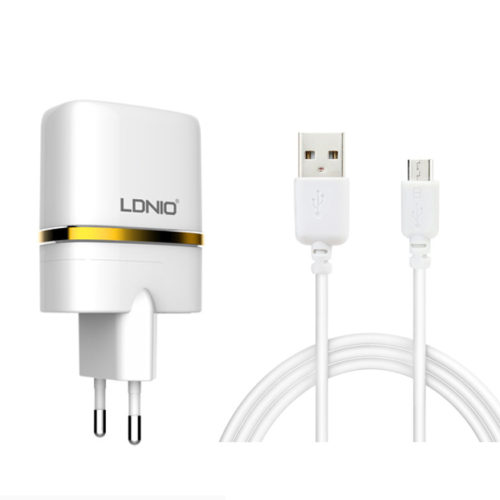 Φορτιστή, LDNIO DL-AC52, 5V 2.4α, Παγκόσμιος 2xUSB, με καλώδιο Micro USB, Λευκό - 14372