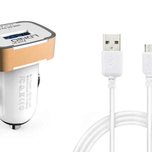 Φορτιστή αυτοκινήτου, LDNIO DL-211, 5V/2.1A, Παγκόσμιος, 1xUSB,  με καλώδιο Micro USB, Λευκό, Μαύρο - 14384