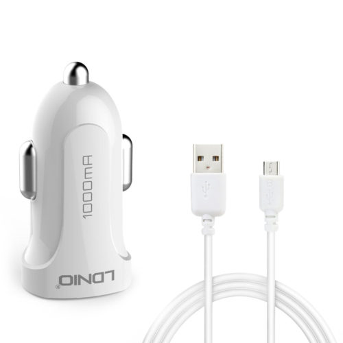 Φορτιστή αυτοκινήτου, LDNIO DL-C17, 5V/1A, Παγκόσμιος , 2xUSB,  με καλώδιο Micro USB, Λευκό - 14377