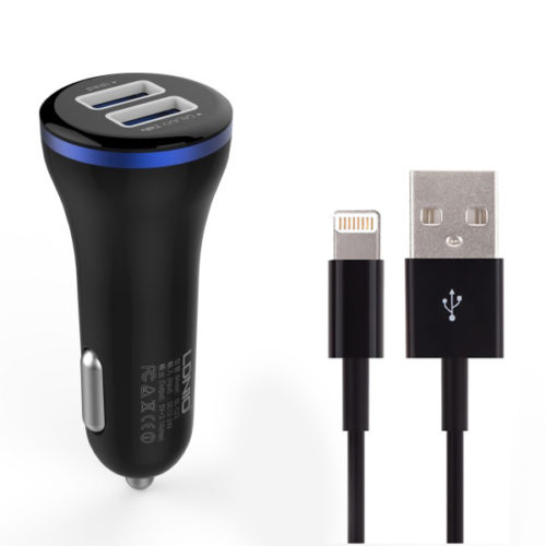 Φορτιστή αυτοκινήτου, LDNIO DL-C23, 5V/3.1A, Universal , 2xUSB, Με καλώδιο για το iPhone 5/6/7SE, Λευκό, Μαύρο - 14382