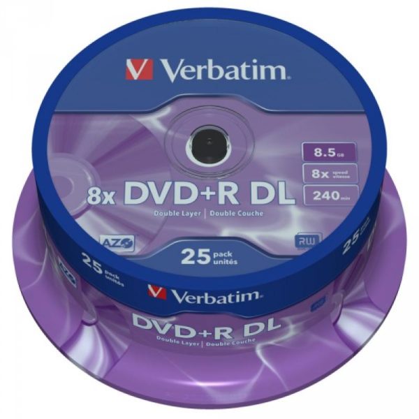 DVD+R 8.5GB Verbatim 8x DL Mattsilver SF 25 CB 43757