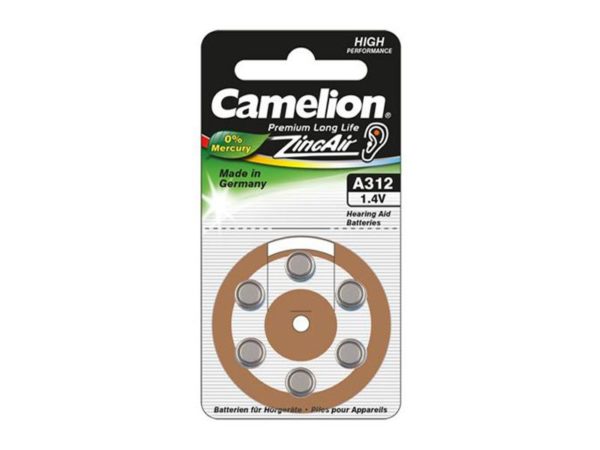 Hearing Aid Battery Camelion Zinc-Air A312 0% Mercury