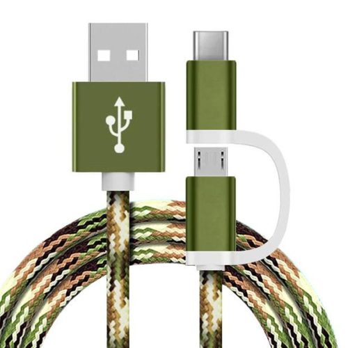 2 in 1 Charging Cable (USB Micro & Type-C) - 1,0 Meter (Army Green-Nylon)