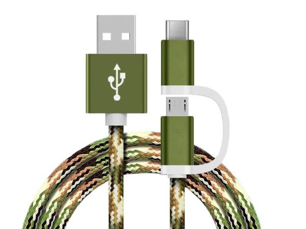 2 in 1 Charging Cable (USB Micro & Type-C) - 1,0 Meter (Army Green-Nylon)