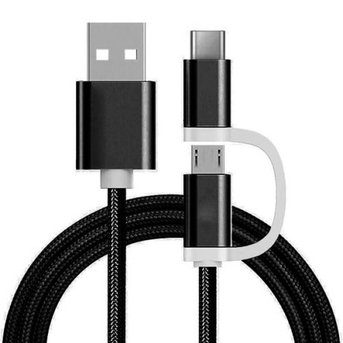 2 in 1 Charging Cable (USB Micro & Type-C) - 1,0 Meter (Black-Nylon)