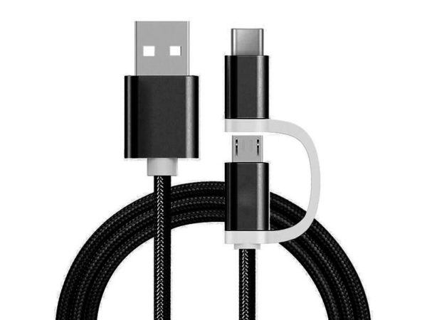 2 in 1 Charging Cable (USB Micro & Type-C) - 1,0 Meter (Black-Nylon)