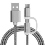 2 in 1 Charging Cable (USB Micro & Type-C) - 1,0 Meter (Silver-Nylon)