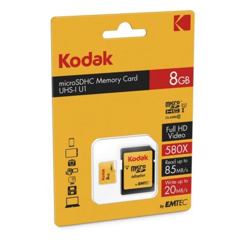 MicroSDHC 8GB Kodak +Adapter CL10 UHS-I 85MB