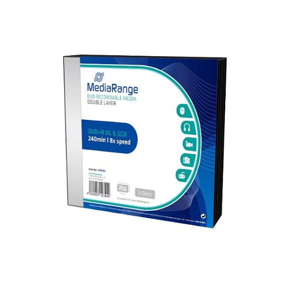 MR465 MediaRange DVD R DoubleLayer 8x Slimcase 5 pack