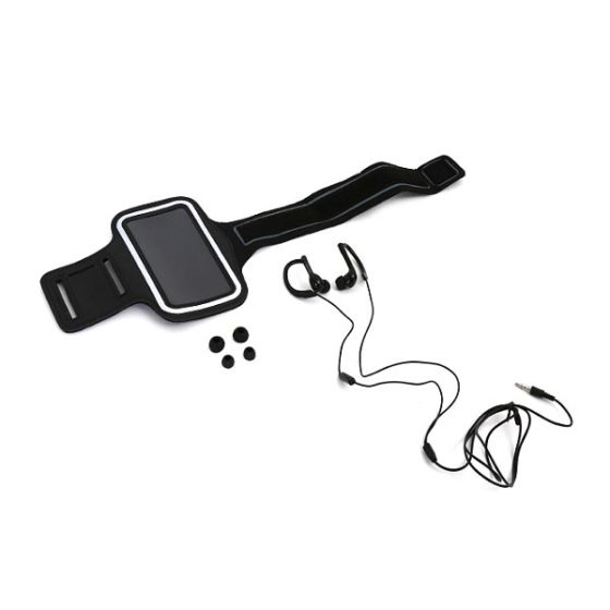 Ακουστικά με μικρόφωνο με Sport θήκη μπράτσου για Smartphones Μαύρο Platinet