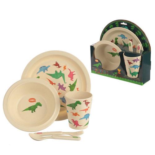 Bambootique Eco Friendly Dinosaur Design Kids Dinner Set