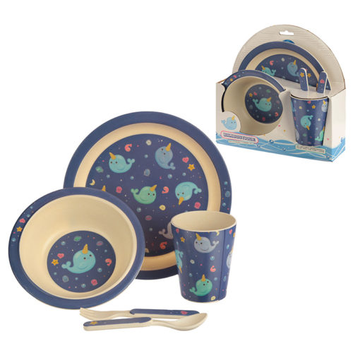 Bambootique Eco Friendly Narwhal Design Kids Dinner Set