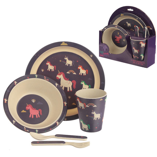 Bambootique Eco Friendly Unicorn Design Kids Dinner Set