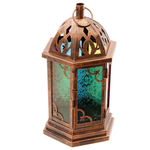 Bronze Effect Embossed Glass Moroccan Style Metal Lantern