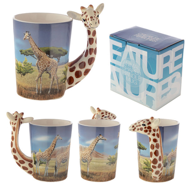 Ceramic Safari Printed Mug with Giraffe Head Handle