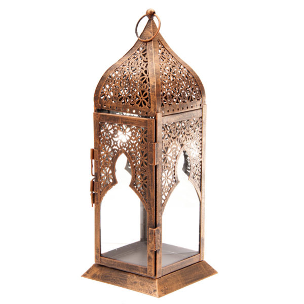 Clear Glass Bronze Effect Moroccan Style Fretwork Lantern