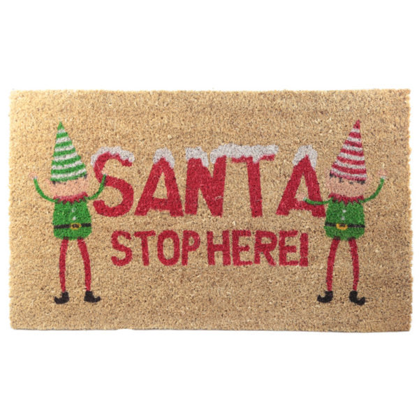 Coir Door Mat - SANTA STOP HERE! Christmas Elf