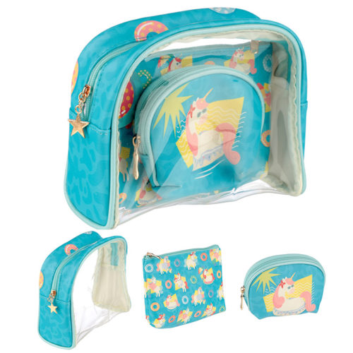 Cute Tropical Unicorn Vanity Bag Set of 3