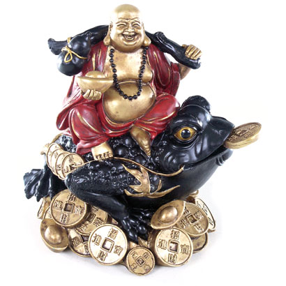Decorative Chinese Buddha on Coins and Wealth Toad