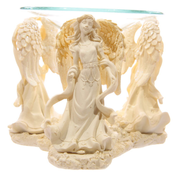 Decorative Cream Angel Design Oil Burner with Glass Dish