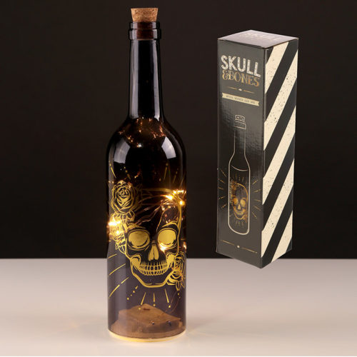 Decorative LED Bottle Light - Metallic Black and Gold Skulls