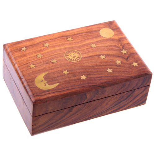 Decorative Sheesham Wood Trinket Box with Stars and Moon