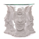Decorative White Chinese Buddha Oil Burner with Glass Dish