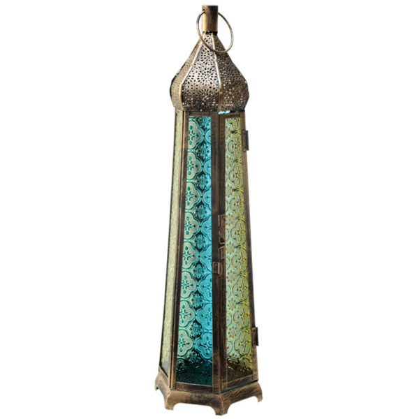 Domed Tall Glass Moroccan Style Metal Standing Lantern