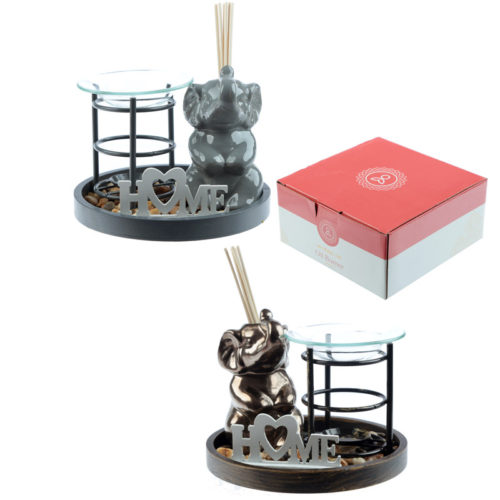 Eden Aroma Set - Metal Oil Burner  and  Ceramic Elephant Diffuser