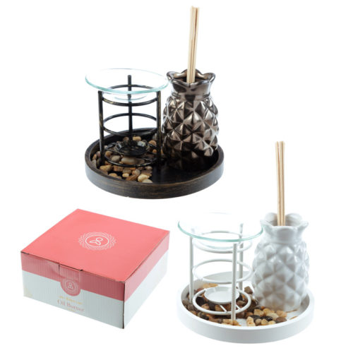 Eden Aroma Set - Metal Oil Burner  and  Ceramic Pineapple Diffuser