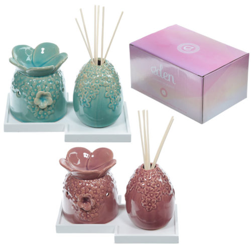 Eden Oil Burner Set - Flower Design with Reed Diffuser