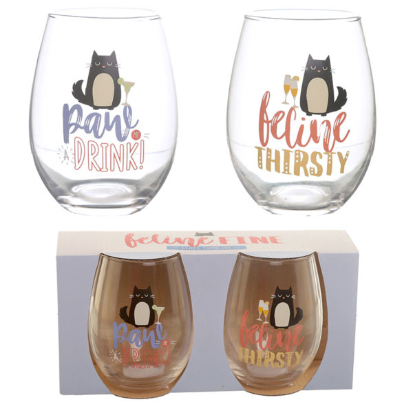Feline Fine Cat Design Glass Tumbler Set of 2