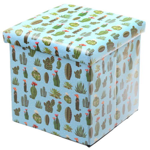 Foldable Padded Stool  and  Storage Box - Cactus Design