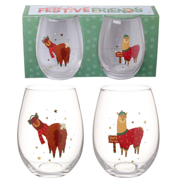Fun Christmas Alpaca Glass Tumbler Set of 2