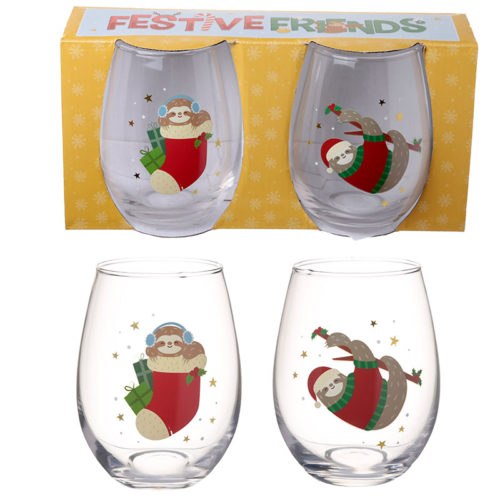 Fun Christmas Sloth Glass Tumbler Set of 2