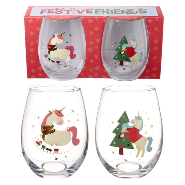 Fun Christmas Unicorn Glass Tumbler Set of 2