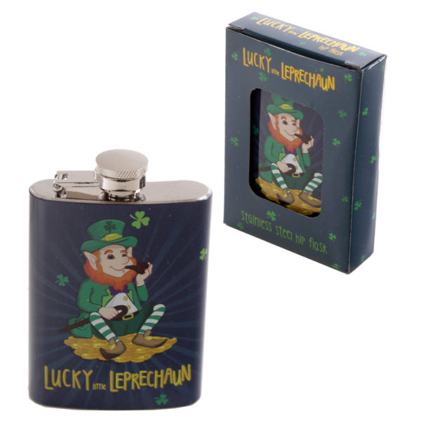 Fun Leprechaun Stainless Steel Hip Flask - 4oz