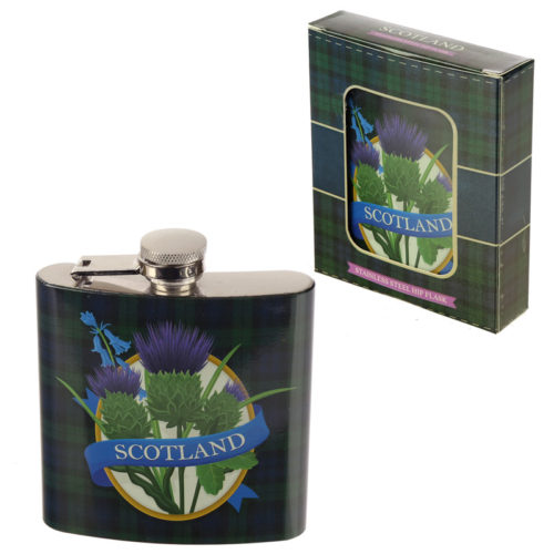 Fun Scottish Thistle Tartan Stainless Steel Hip Flask - 6oz
