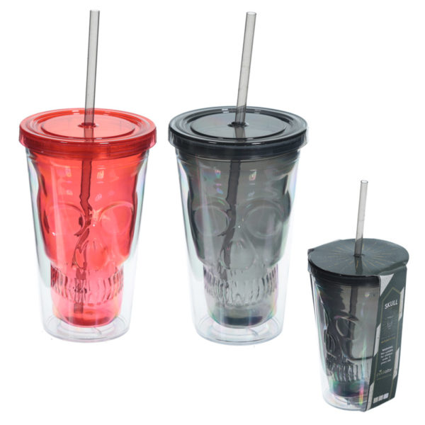 Gothic Cactus Double Walled Cup with Lid and Straw